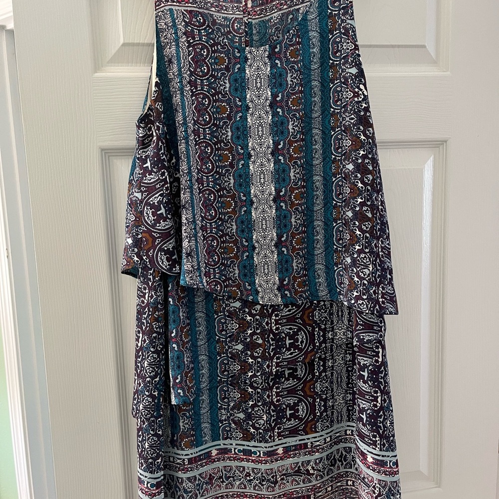 Chelsea28 Blue and Black Tiered Ruffled Midi Sundress